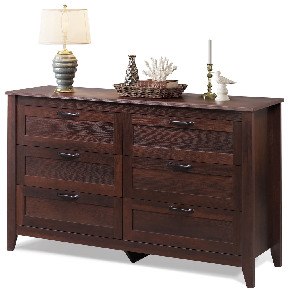 GALAXHERO 6-Drawer Double Wood Dresser - Farmhouse Chest of Drawers with Metal Handles for Bedroom, Living Room, Entryway