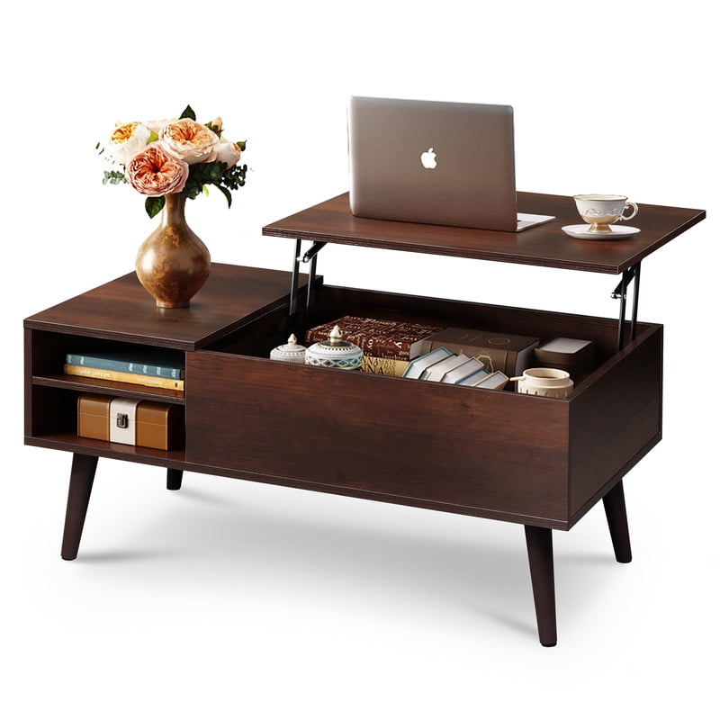 GALAXHERO Wood Lift Top Coffee Table with Hidden Compartment and Adjustable Storage Shelf, Lift Tabletop Dining Table for Home Living Room, Office, Rustic Oak