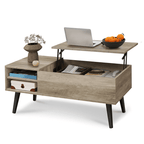 GALAXHERO Wood Lift Top Coffee Table with Hidden Compartment and Adjustable Storage Shelf, Lift Tabletop Dining Table for Home Living Room, Office, Rustic Oak