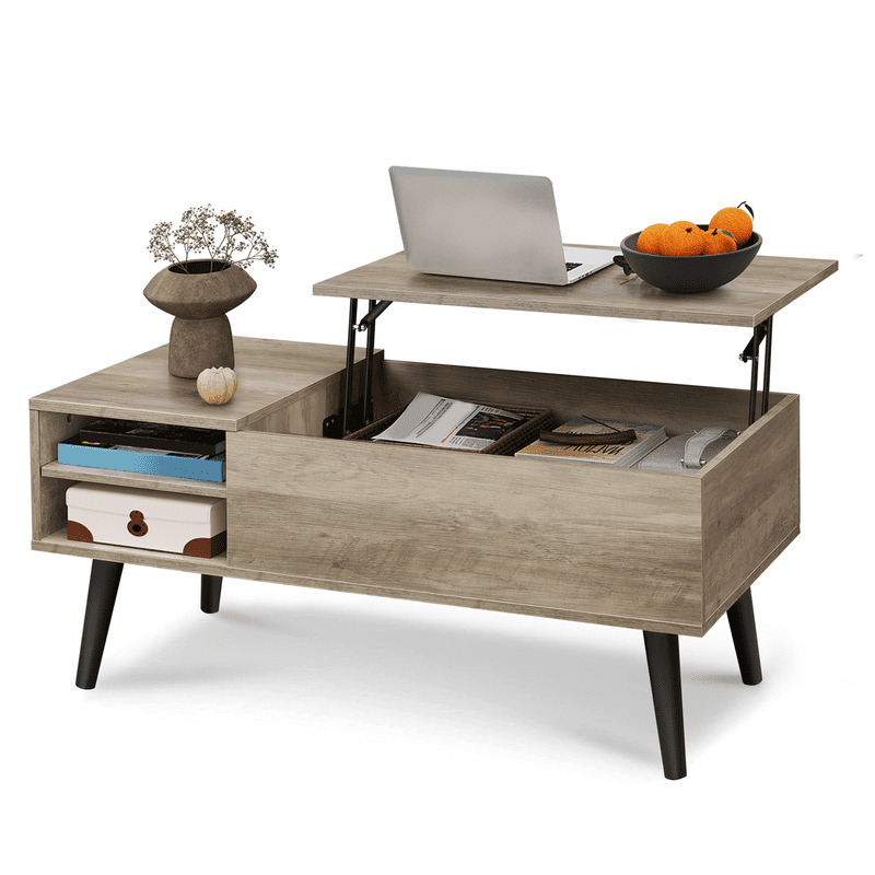GALAXHERO Wood Lift Top Coffee Table with Hidden Compartment and Adjustable Storage Shelf, Lift Tabletop Dining Table for Home Living Room, Office, Rustic Oak