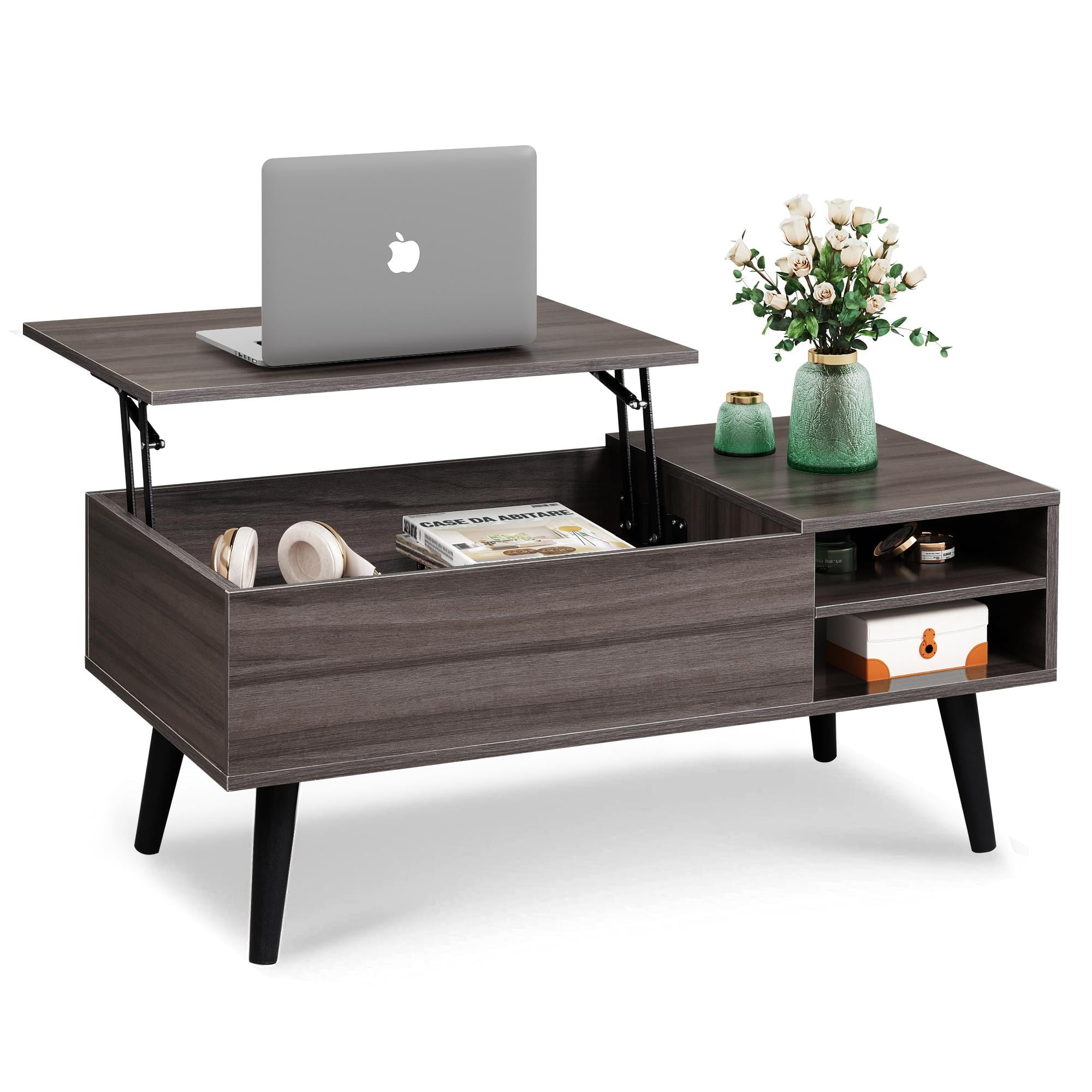 GALAXHERO Wood Lift Top Coffee Table with Hidden Compartment and Adjustable Storage Shelf, Lift Tabletop Dining Table for Home Living Room, Office, Rustic Oak
