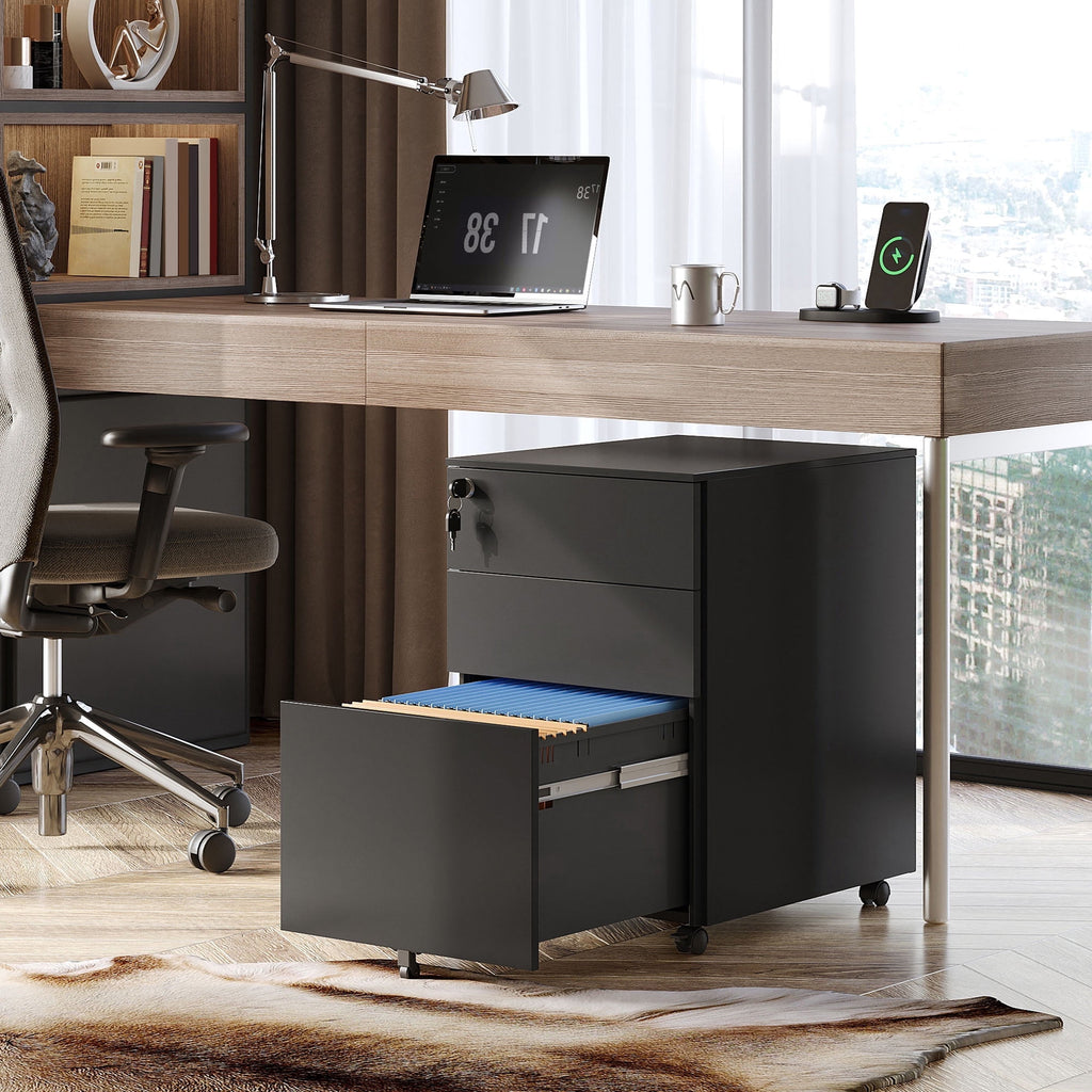 GALAXHERO Filing Cabinet 3 Drawer with Lock, Rolling File Cabinet for Home Office, Fully Assembled Under Desk Storage