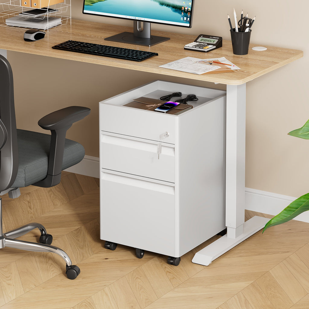 GALAXHERO Metal File Cabinet with Lock, 2 Drawer Filing Cabinet with Fence, Rolling Storage Cabinets for Home Office, Fit Letter/A4/Legal Size Files, Black
