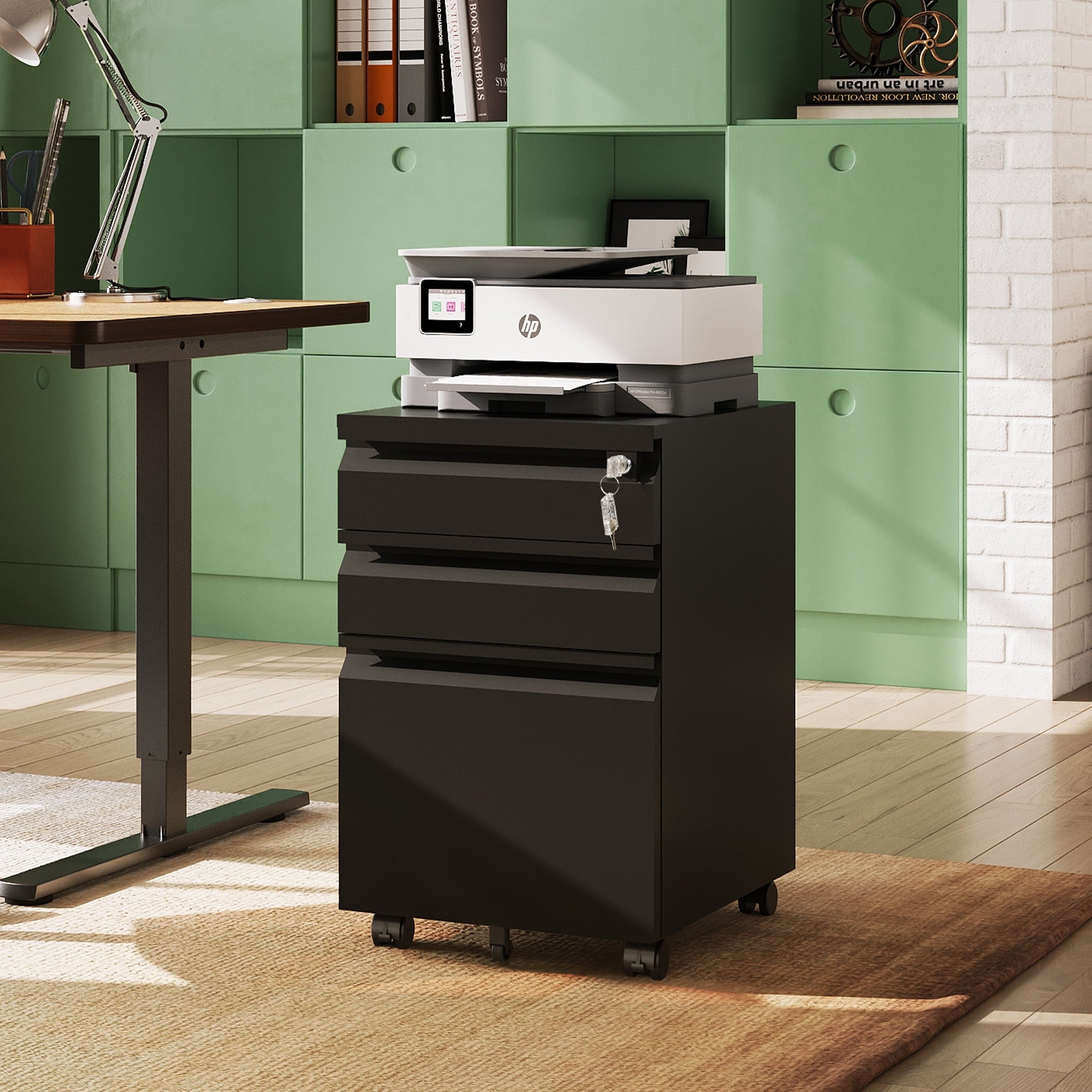 GALAXHERO Metal File Cabinet with Lock, 2 Drawer Filing Cabinet with Fence, Rolling Storage Cabinets for Home Office, Fit Letter/A4/Legal Size Files, Black
