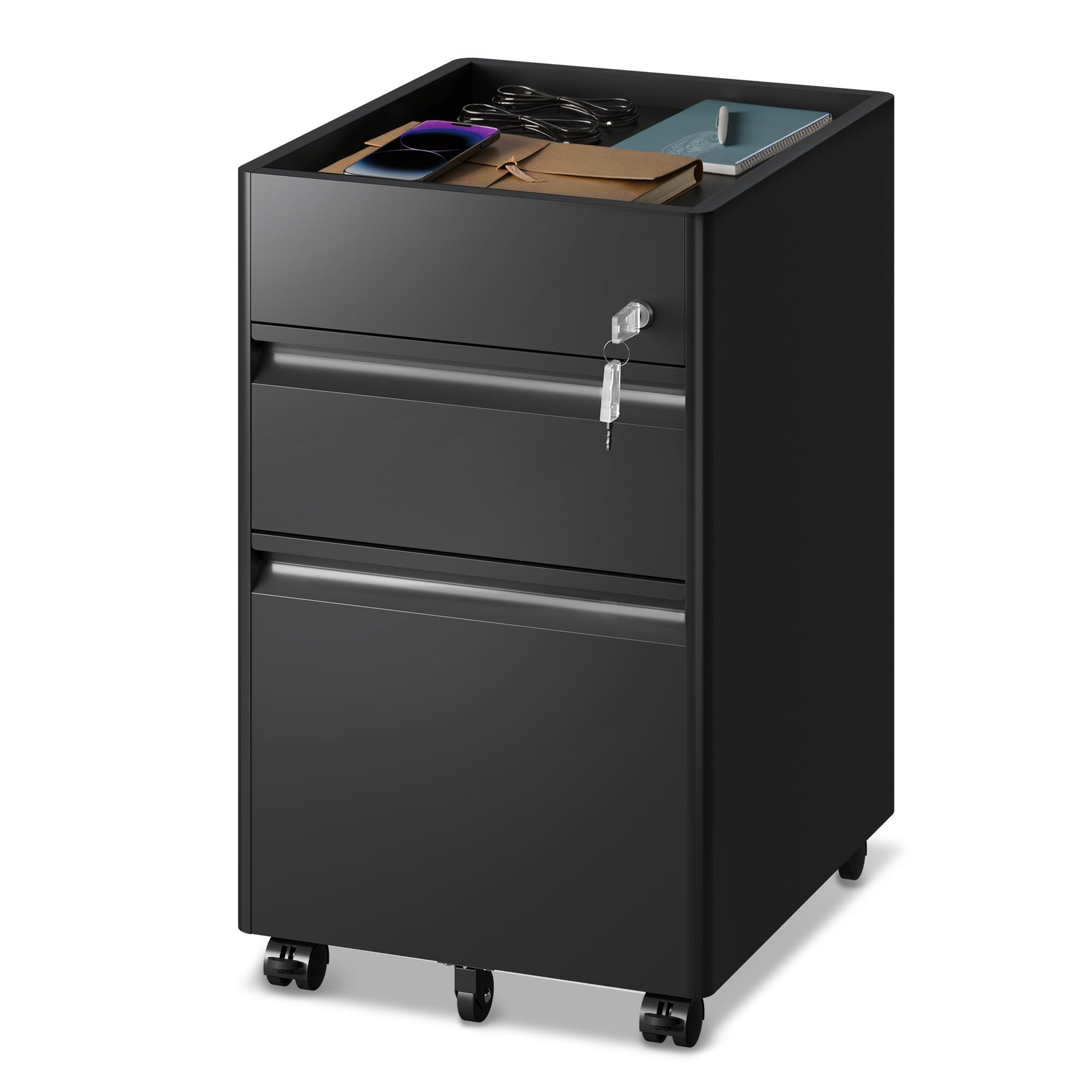 GALAXHERO 2 Drawer File Cabinet with Lock, Metal Storage Organizer with Fence, Mobile Filing Cabinets for Home Office, Fit Letter/A4/Legal Size Files