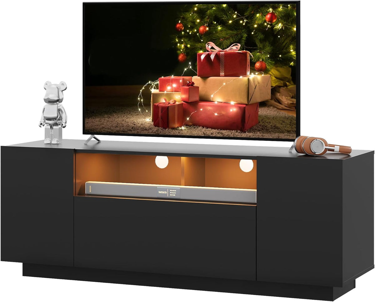 GALAXHERO Modern LED TV Stand for 55/60/65/70/75 Inch TVs, Entertainment Center with Large Storage Cabinet Sturdy TV Console for Living Room, Bedroom