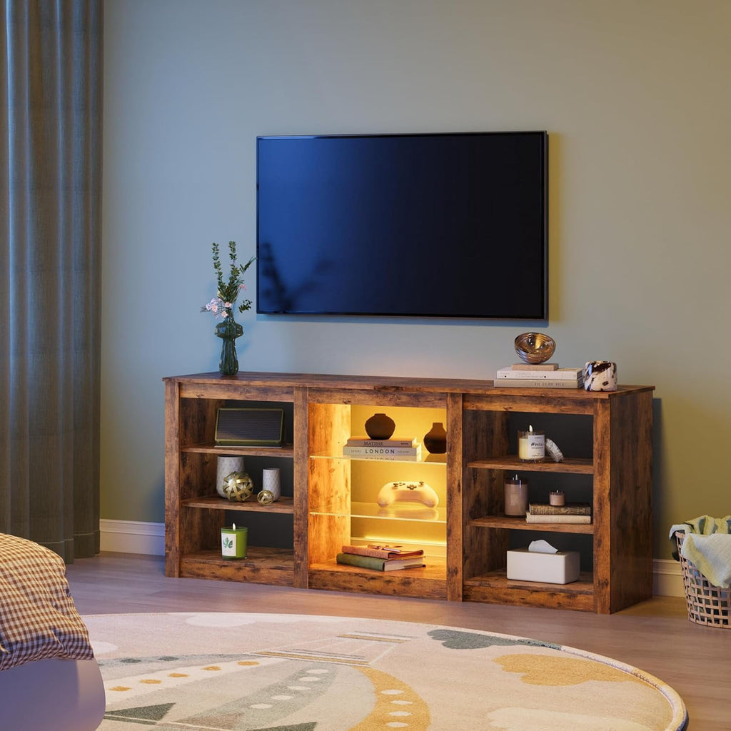 GALAXHERO Modern TV Stand for 65 Inch TV Entertainment Center with Adjustable Open Shelves & LED Lights Sturdy Media Console for Living Room, Bedroom, Gaming