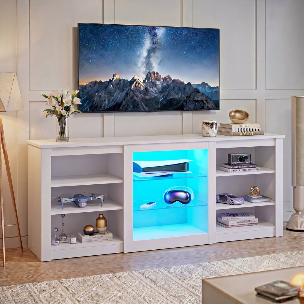 GALAXHERO Modern TV Stand for 65 Inch TV Entertainment Center with Adjustable Open Shelves & LED Lights Sturdy Media Console for Living Room, Bedroom, Gaming