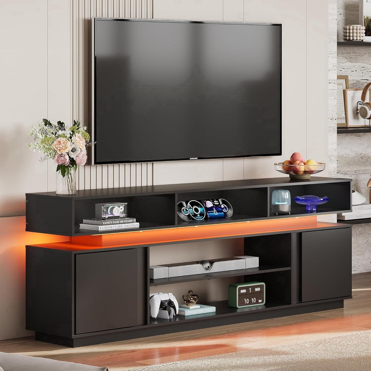 GALAXHERO Modern TV Stand for 75 Inch TV, 2 Tier Entertainment Center with LED Lights & Storage Cabinets, Media TV Console Gaming Television Stands for Living Room, Bedroom