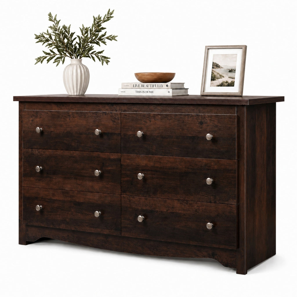 GALAXHERO Modern Wood Dresser with 6 Drawers – Wide Storage Chest for Bedroom, Living Room, Closet, Hallway – Large Organizer Nightstand Unit, 59”W