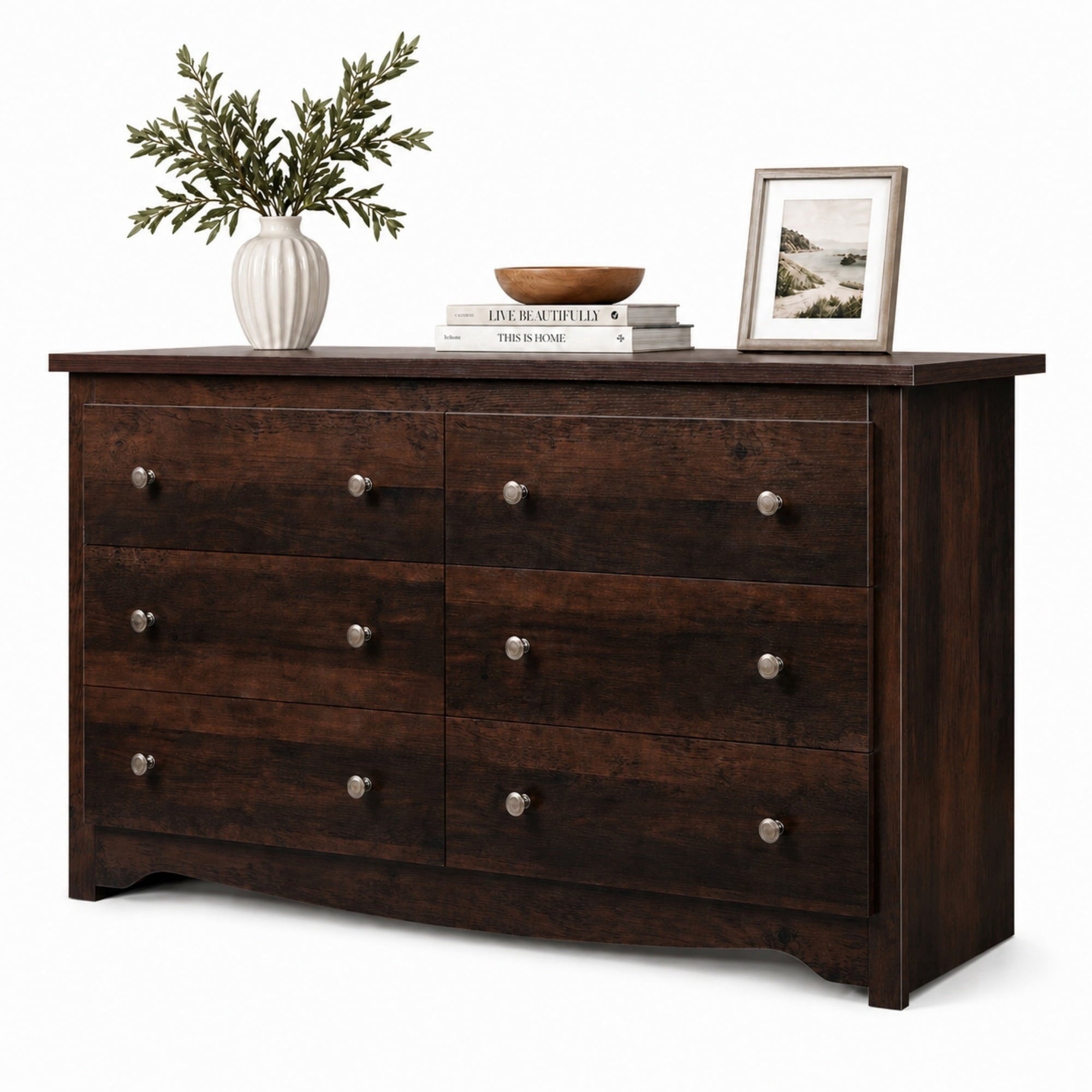 GALAXHERO Modern Wood Dresser with 6 Drawers – Wide Storage Chest for Bedroom, Living Room, Closet, Hallway – Large Organizer Nightstand Unit, 59”W