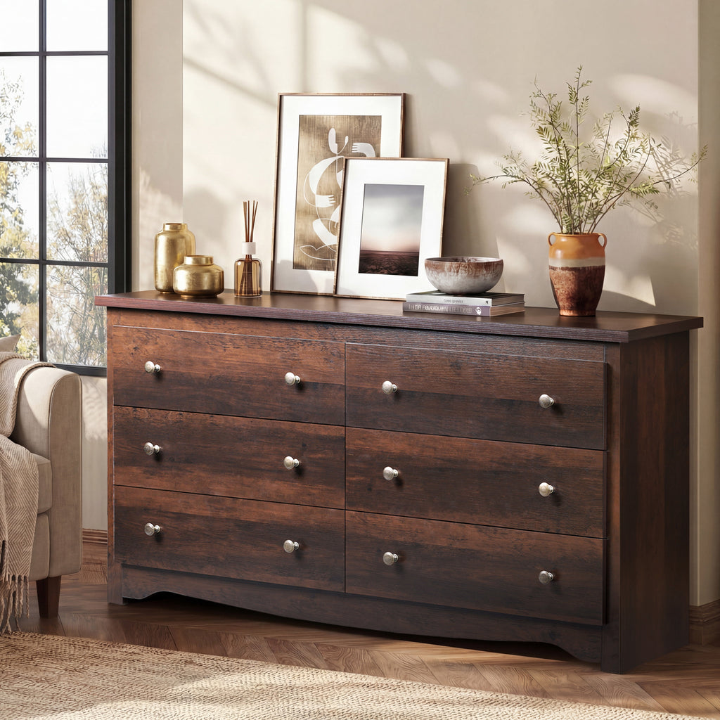 GALAXHERO Modern Wood Dresser with 6 Drawers – Wide Storage Chest for Bedroom, Living Roomloset, Hallway – Large Organizer Nightstand Unit, 59”W