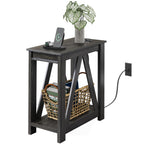 GALAXHERO Narrow End Table with Charging Station of Open Storage Shelf, Sofa Side Table with 2 USB Ports and 2 Power Outlets, Slim Farmhouse End Table for Small Spaces, Bedroom, Living Room