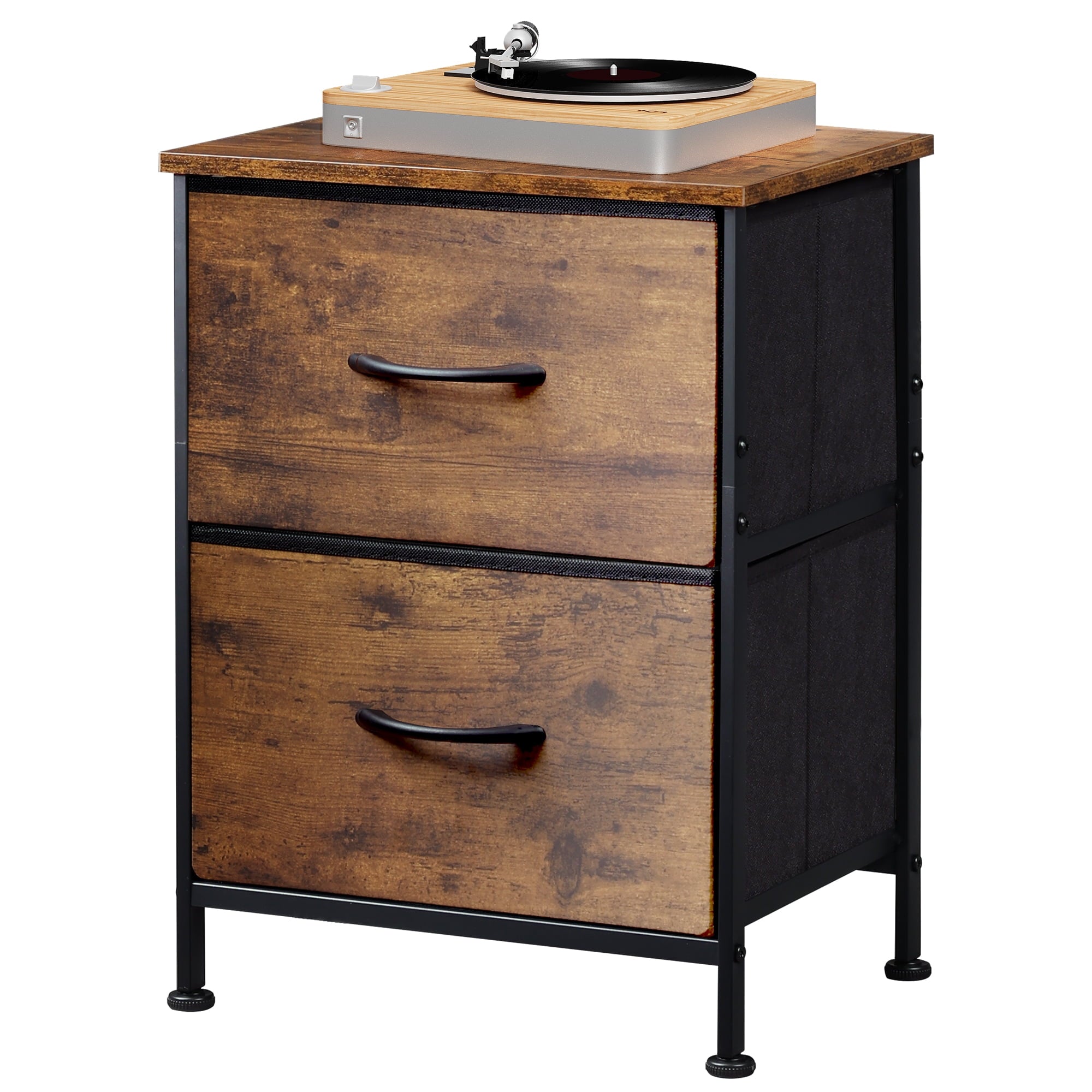 GALAXHERO Nightstand with 2 Drawers, Small Dresser for Closet, End Table with Fabric Bin, Bedside Table for Bedroom, Entryway, College Dorm, Greige Oak