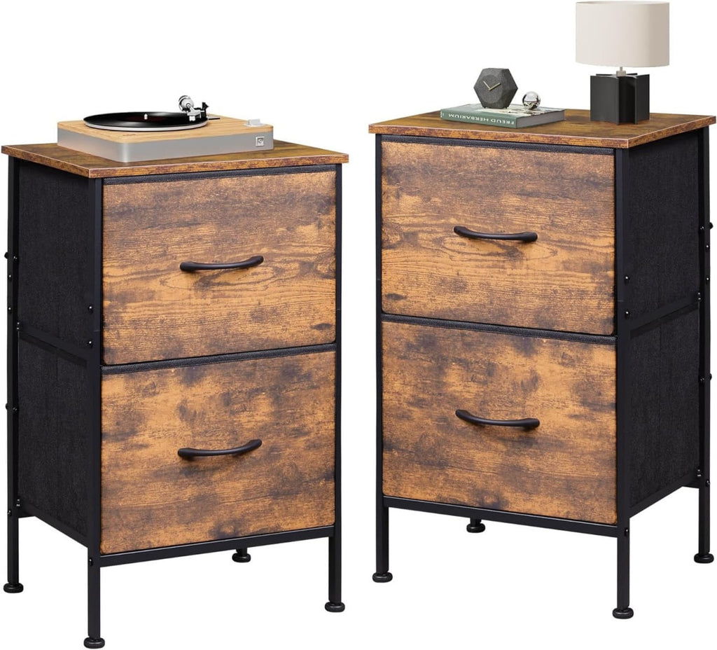 GALAXHERO Night Stand Set 2, Dresser and Nightstand Sets with 2 Fabric Drawers, End Tables for Bedroom, Bedside Storage Furniture, College Dorm, Rustic Brown Wood Grain Print, Size L
