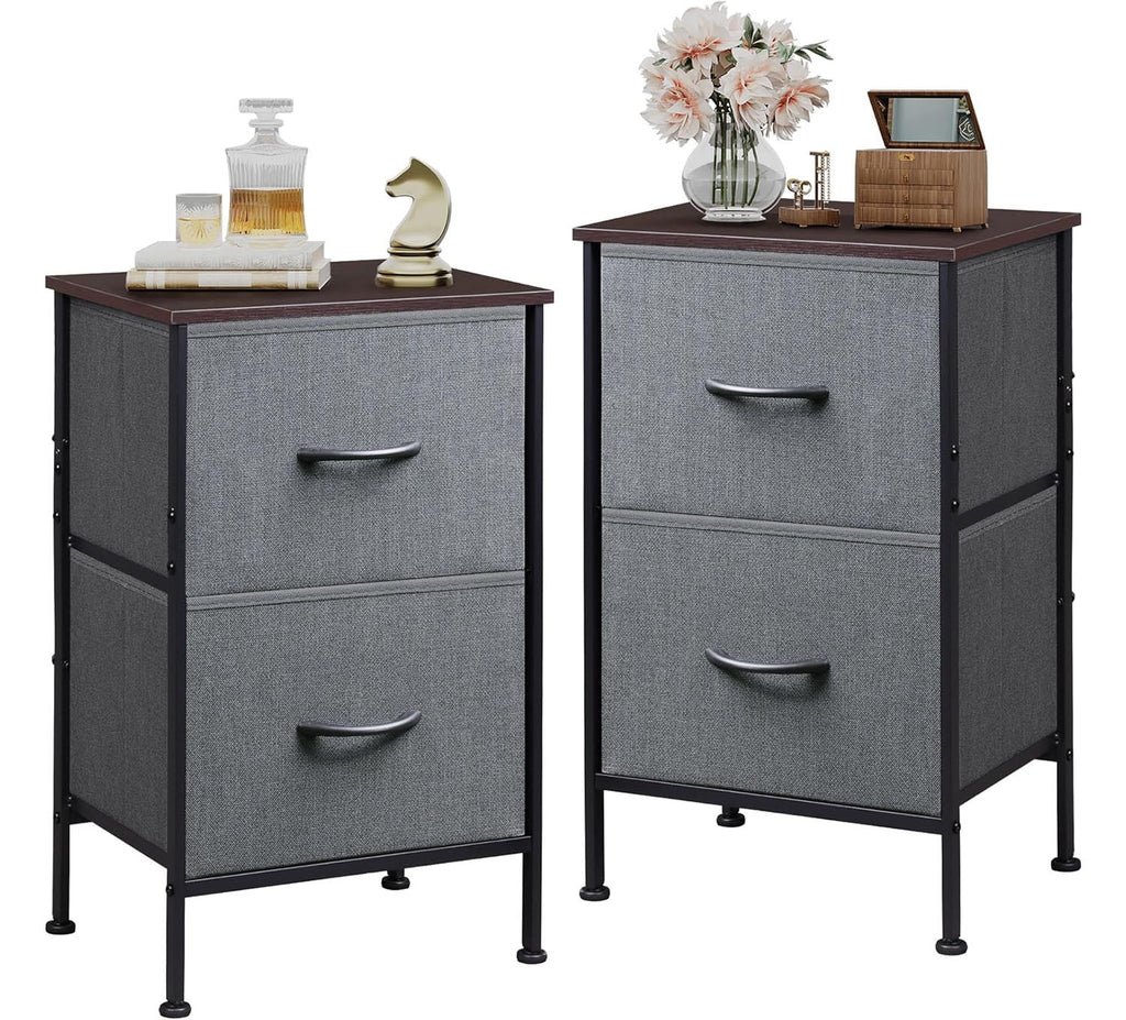 GALAXHERO Night Stand Set 2, Dresser and Nightstand Sets with 2 Fabric Drawers, End Tables for Bedroom, Bedside Storage Furniture, College Dorm, Rustic Brown Wood Grain Print, Size L