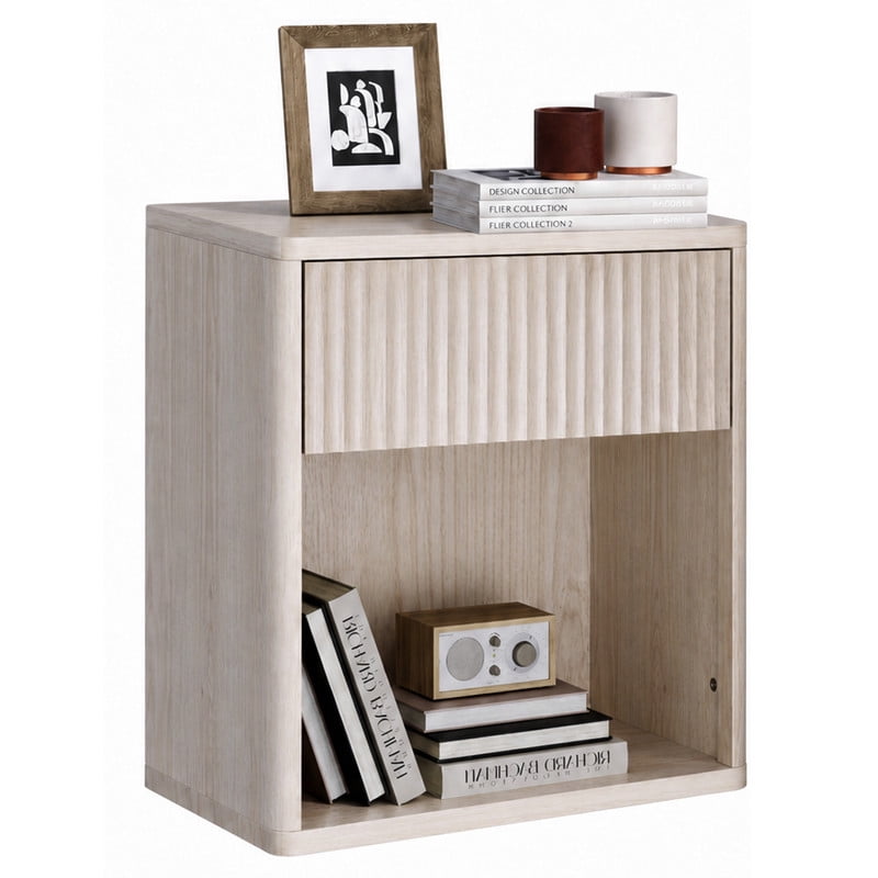 GALAXHERO Nightstand, Mid Century Fluted Wood Bedside Table with Drawer, End Table & Open Shelf for Bedroom Living Room Dorm