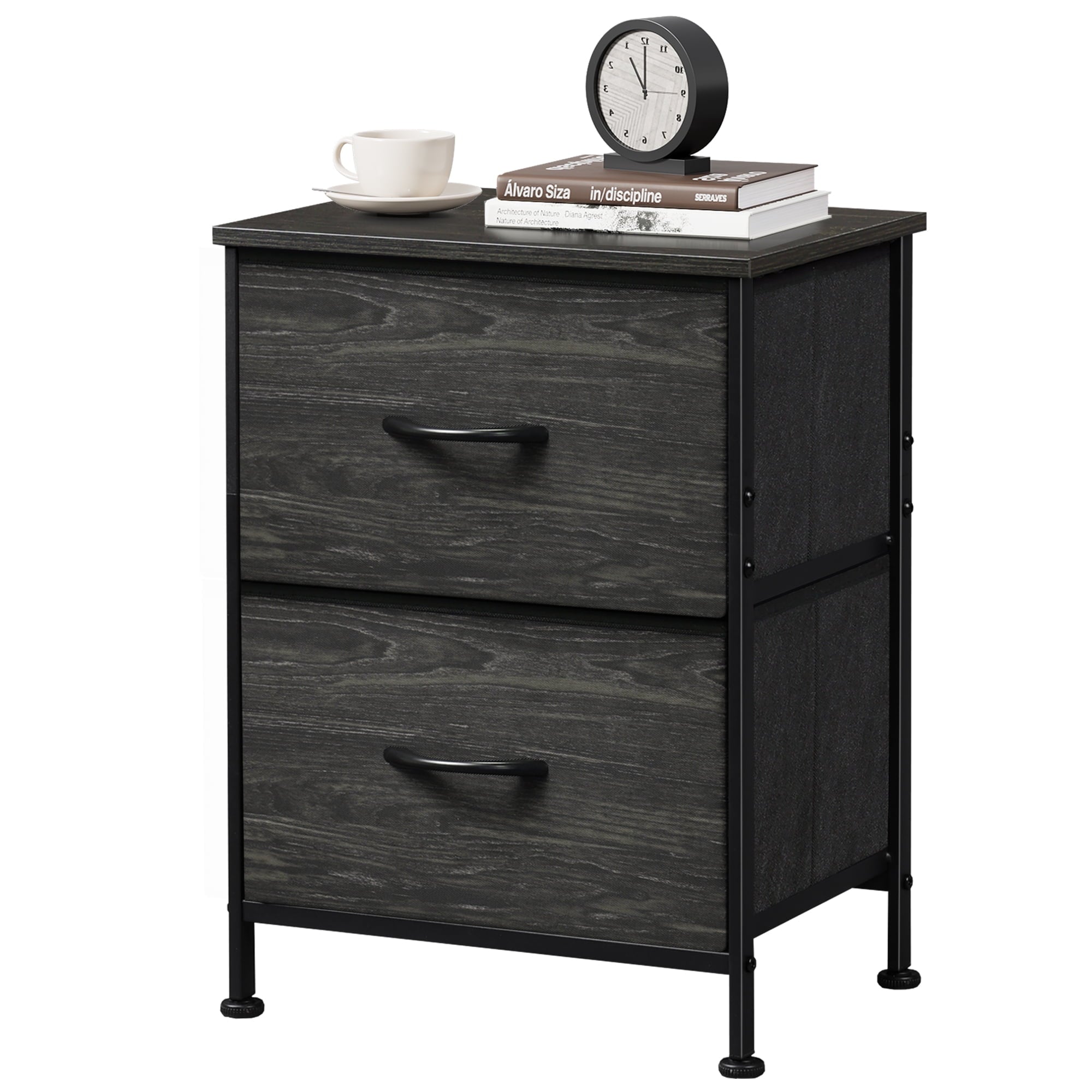 GALAXHERO Nightstand with 2 Drawers, Small Dresser for Closet, End Table with Fabric Bin, Bedside Table for Bedroom, Entryway, College Dorm, Greige Oak