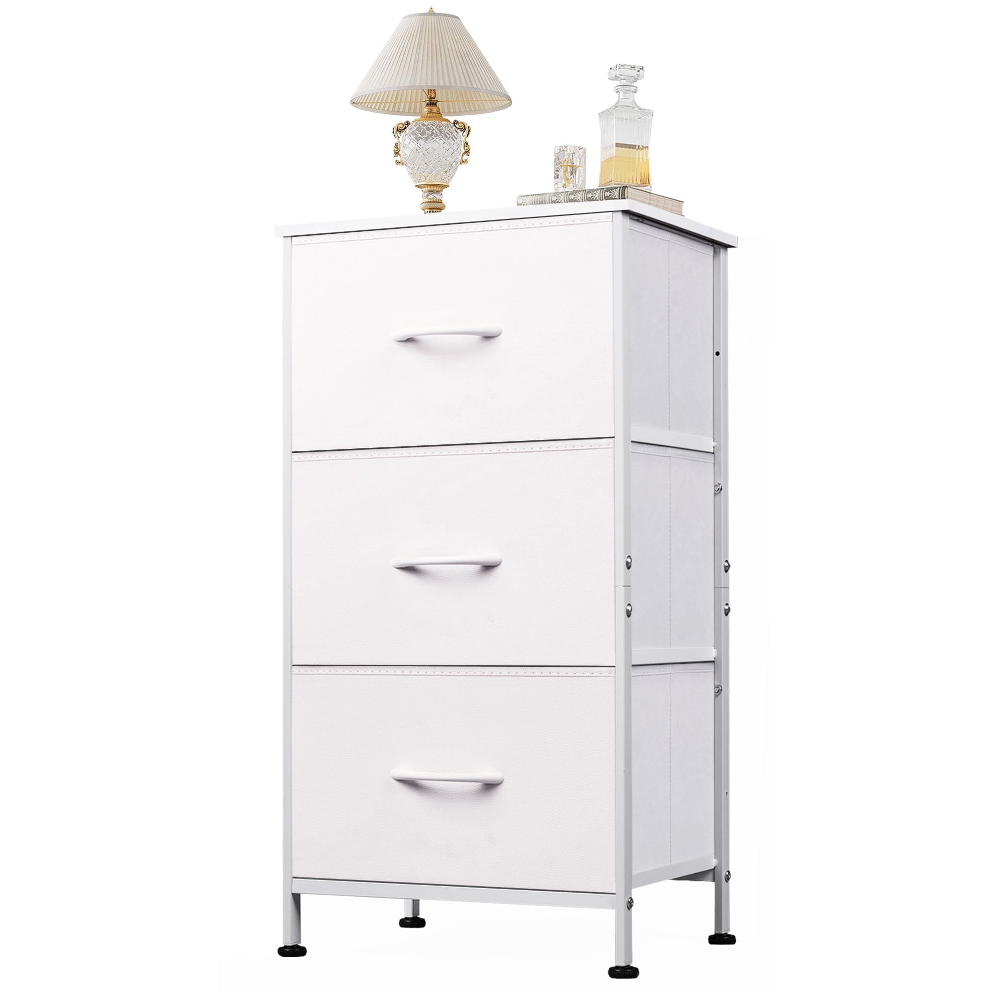 GALAXHERO 3 Drawer Nightstand, Fabric Storage Dresser Sturdy Steel Frame with Wood Top