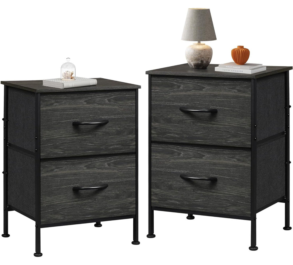 GALAXHERO Night Stand Set 2, Dresser and Nightstand Sets with 2 Fabric Drawers, End Tables for Bedroom, Bedside Storage Furniture, College Dorm, Rustic Brown Wood Grain Print, Size L