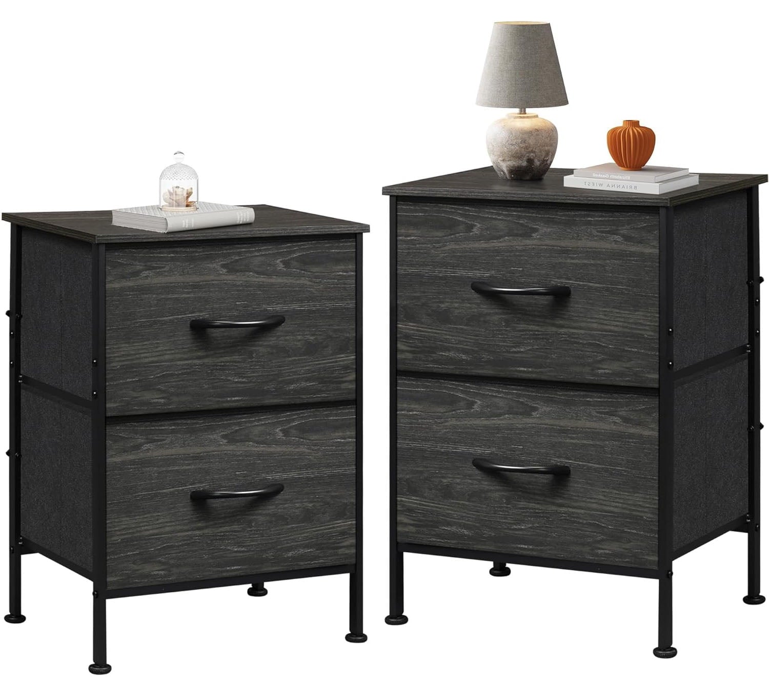 GALAXHERO Night Stand Set 2, Dresser and Nightstand Sets with 2 Fabric Drawers, End Tables for Bedroom, Bedside Storage Furniture, College Dorm, Rustic Brown Wood Grain Print, Size L