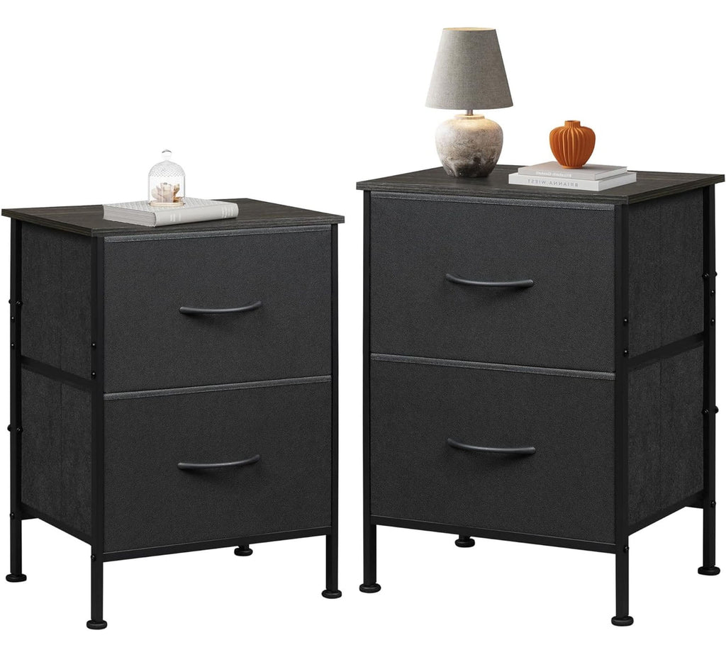 GALAXHERO Night Stand Set 2, Dresser and Nightstand Sets with 2 Fabric Drawers, End Tables for Bedroom, Bedside Storage Furniture, College Dorm, Rustic Brown Wood Grain Print, Size L