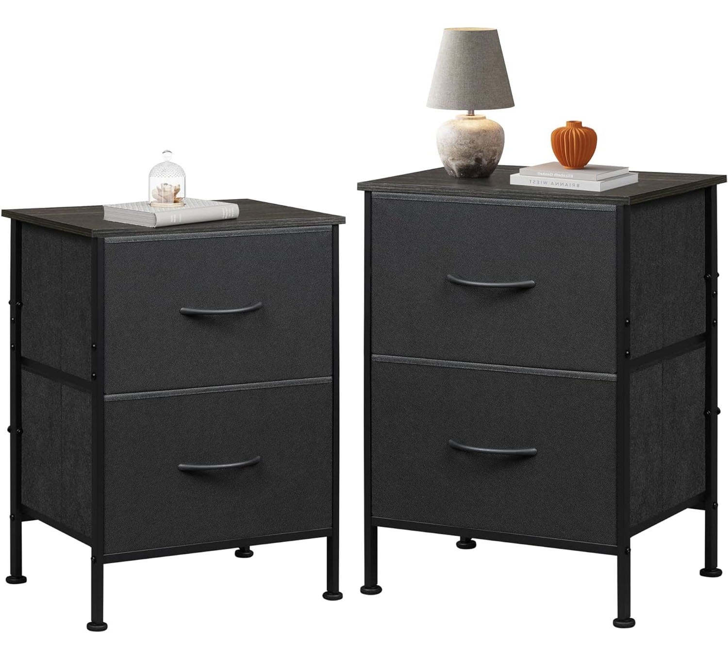 GALAXHERO Night Stand Set 2, Dresser and Nightstand Sets with 2 Fabric Drawers, End Tables for Bedroom, Bedside Storage Furniture, College Dorm, Rustic Brown Wood Grain Print, Size L