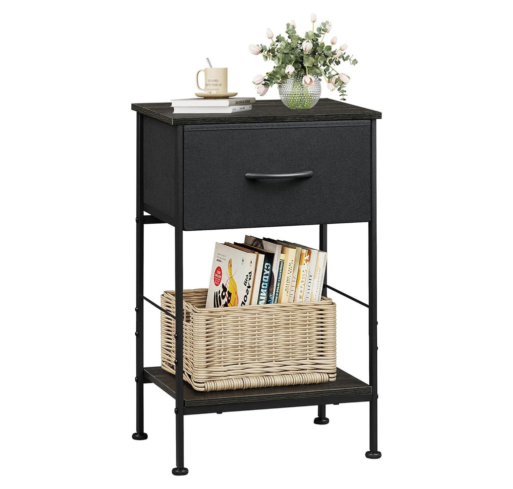 GALAXHERO Nightstand Set of 2 with Fabric Drawer and Open Wood Shelf, End Side Table with Steel Frame for Bedroom, Dorm, 25.03" Height