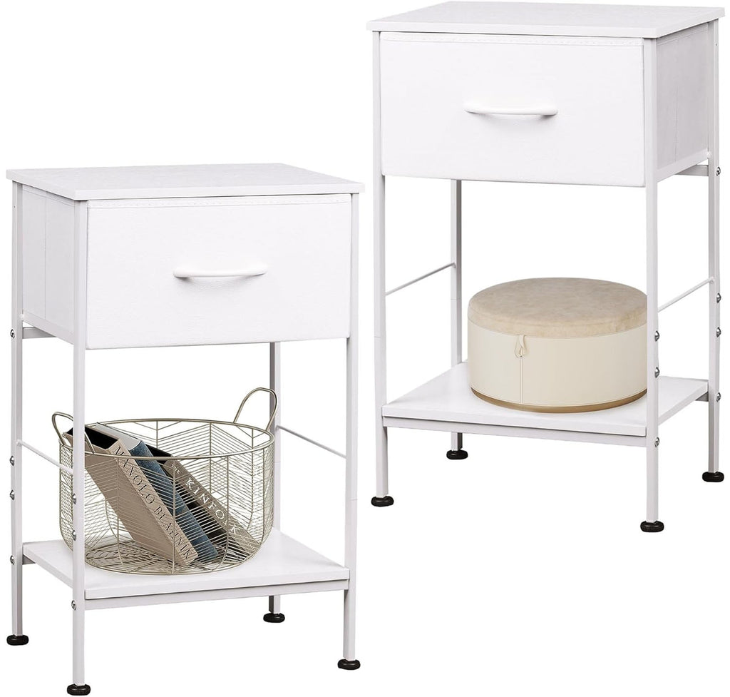 GALAXHERO Nightstand Set of 2 with Fabric Drawer and Open Wood Shelf, End Side Table with Steel Frame for Bedroom, Dorm, 25.03" Height