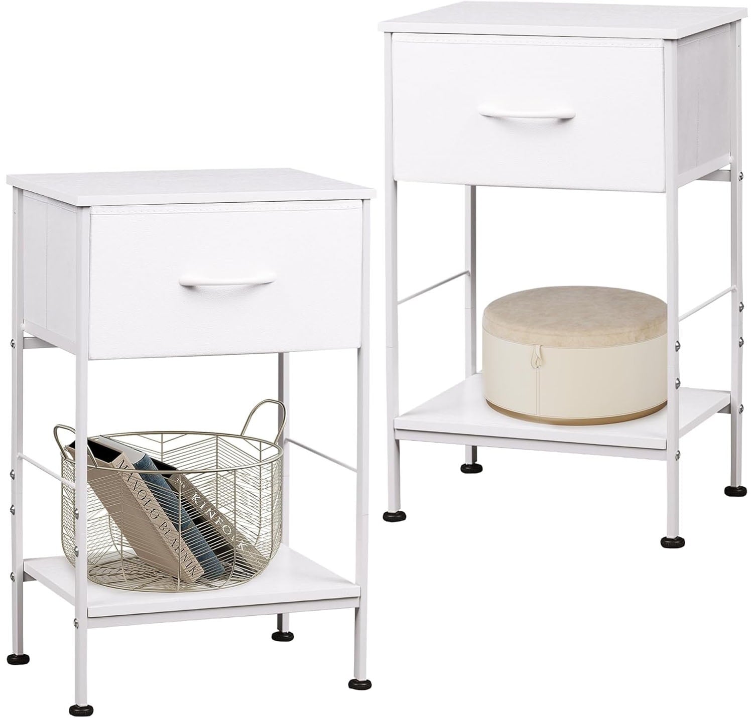 GALAXHERO Nightstand Set of 2 with Fabric Drawer and Open Wood Shelf, End Side Table with Steel Frame for Bedroom, Dorm, 25.03" Height