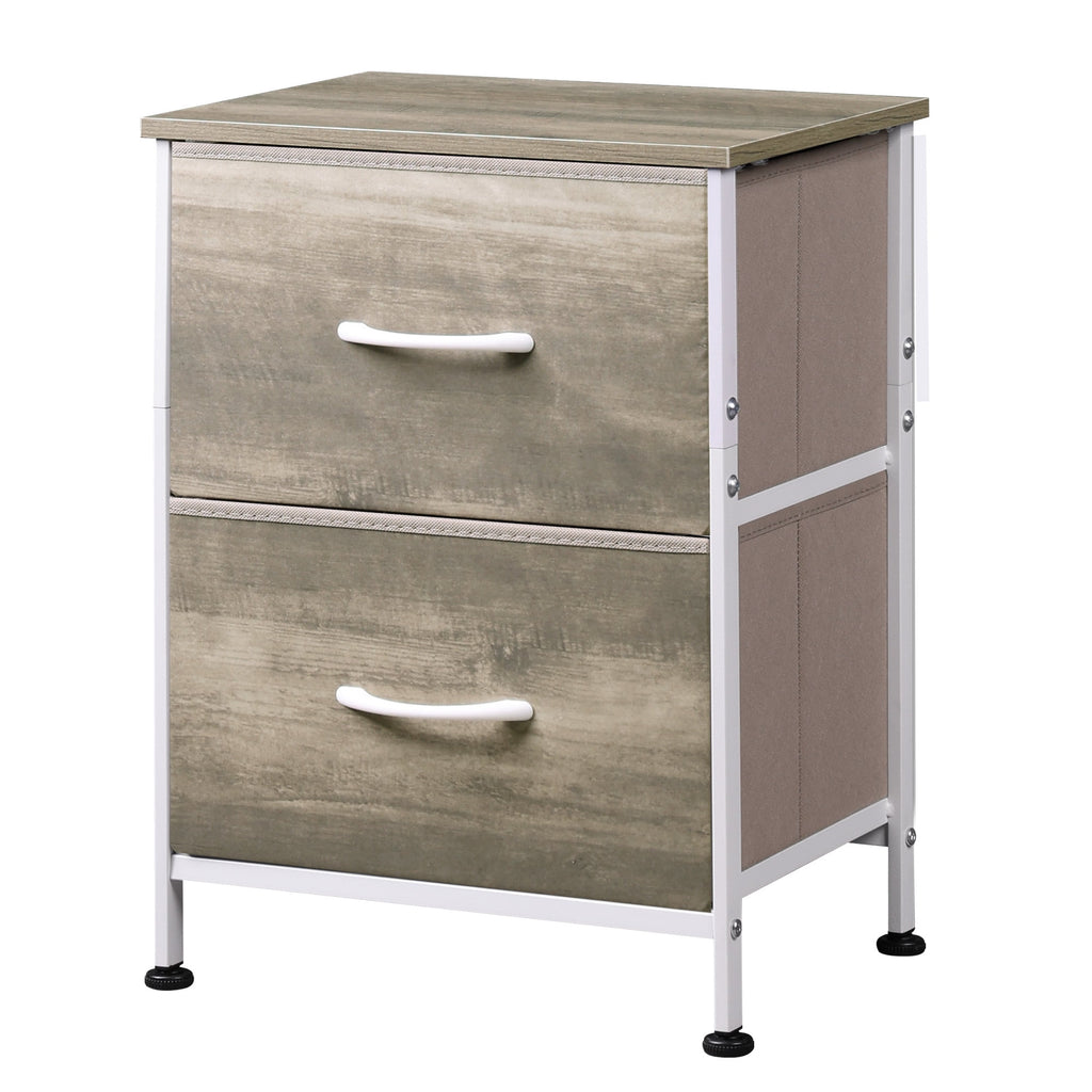 GALAXHERO Nightstand with 2 Drawers, Small Dresser for Closet, End Table with Fabric Bin, Bedside Table for Bedroom, Entryway, College Dorm, Greige Oak