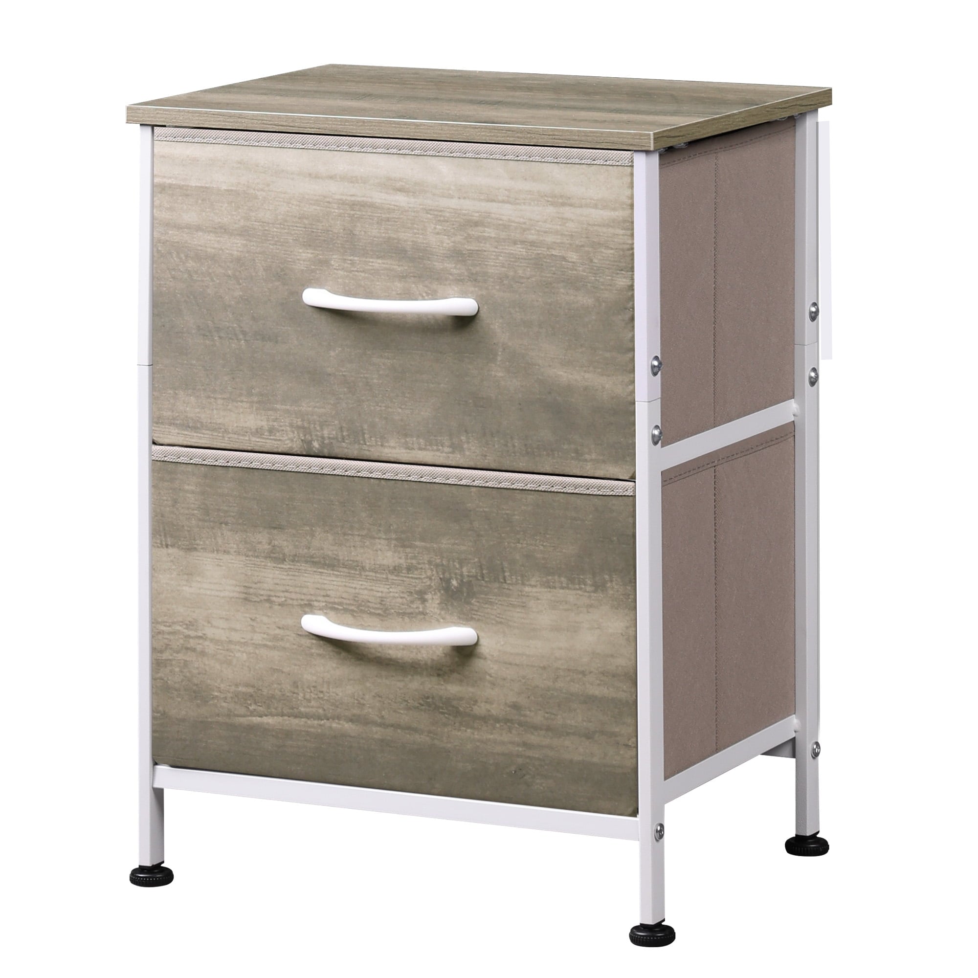 GALAXHERO Nightstand with 2 Drawers, Small Dresser for Closet, End Table with Fabric Bin, Bedside Table for Bedroom, Entryway, College Dorm, Greige Oak