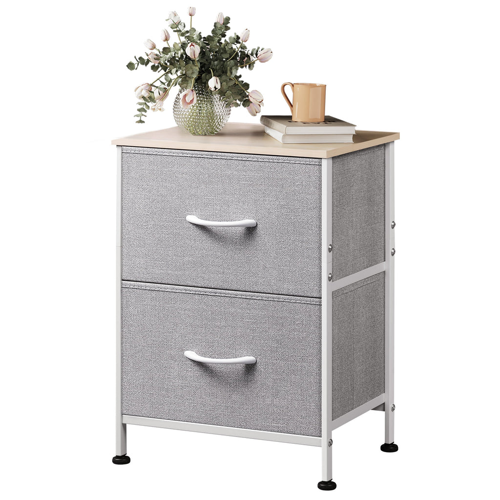 GALAXHERO Nightstand with 2 Drawers, Small Dresser for Closet, End Table with Fabric Bin, Bedside Table for Bedroom, Entryway, College Dorm, Greige Oak