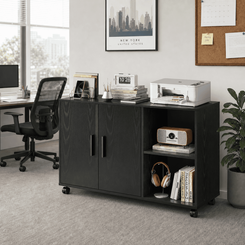 GALAXHERO Wood Storage Cabinets with Doors and Shelves, Lateral File Cabinet & Printer Stand with Storage for Home Office