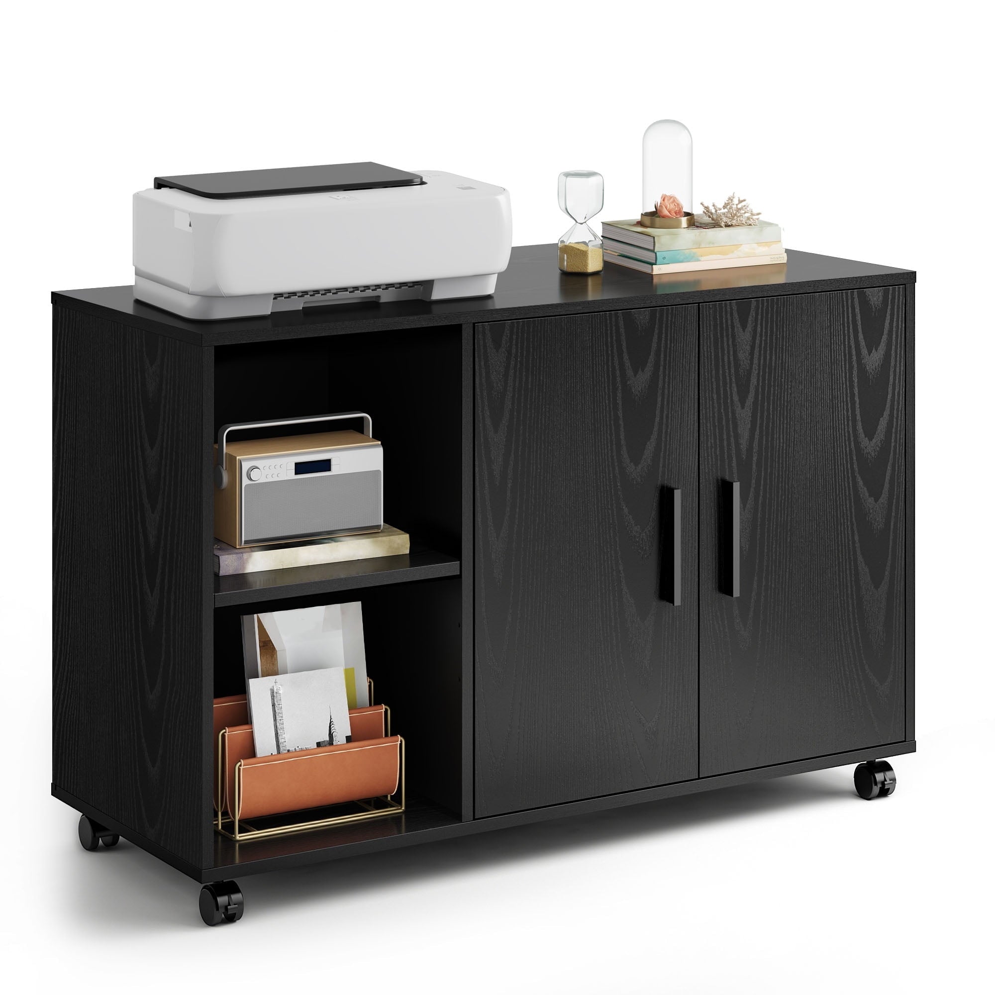 Office Storage Cabinet with Doors and Shelves, Lateral Printer Stand for Office Supplies and File Storage, Filing Cabinet for Home Office, White