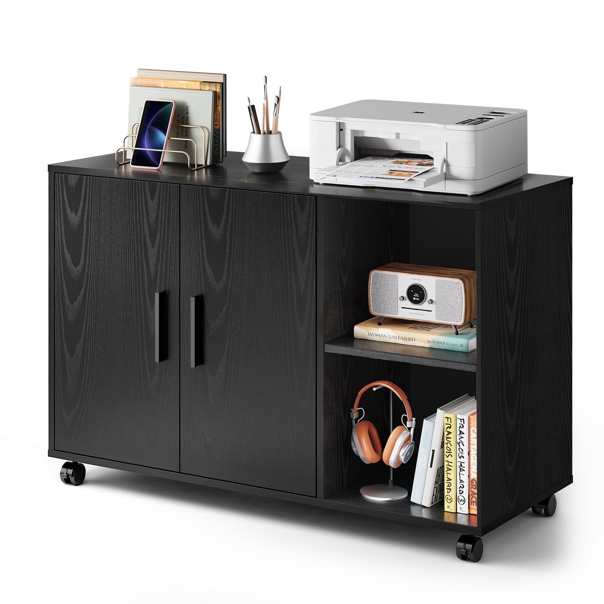 GALAXHERO Wood Storage Cabinets with Doors and Shelves, Lateral File Cabinet & Printer Stand with Storage for Home Office