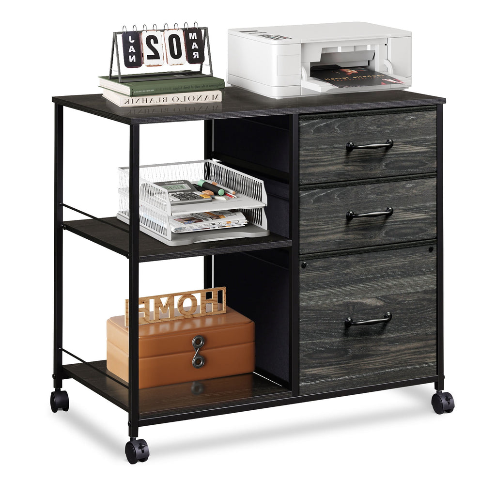 GALAXHERO 3-Drawer Mobile File Cabinet with Storage Shelf, Rolling Fabric Filing Cabinet and Printer Stand, Black