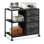 GALAXHERO 3-Drawer Mobile File Cabinet with Storage Shelf, Rolling Fabric Filing Cabinet and Printer Stand, Black