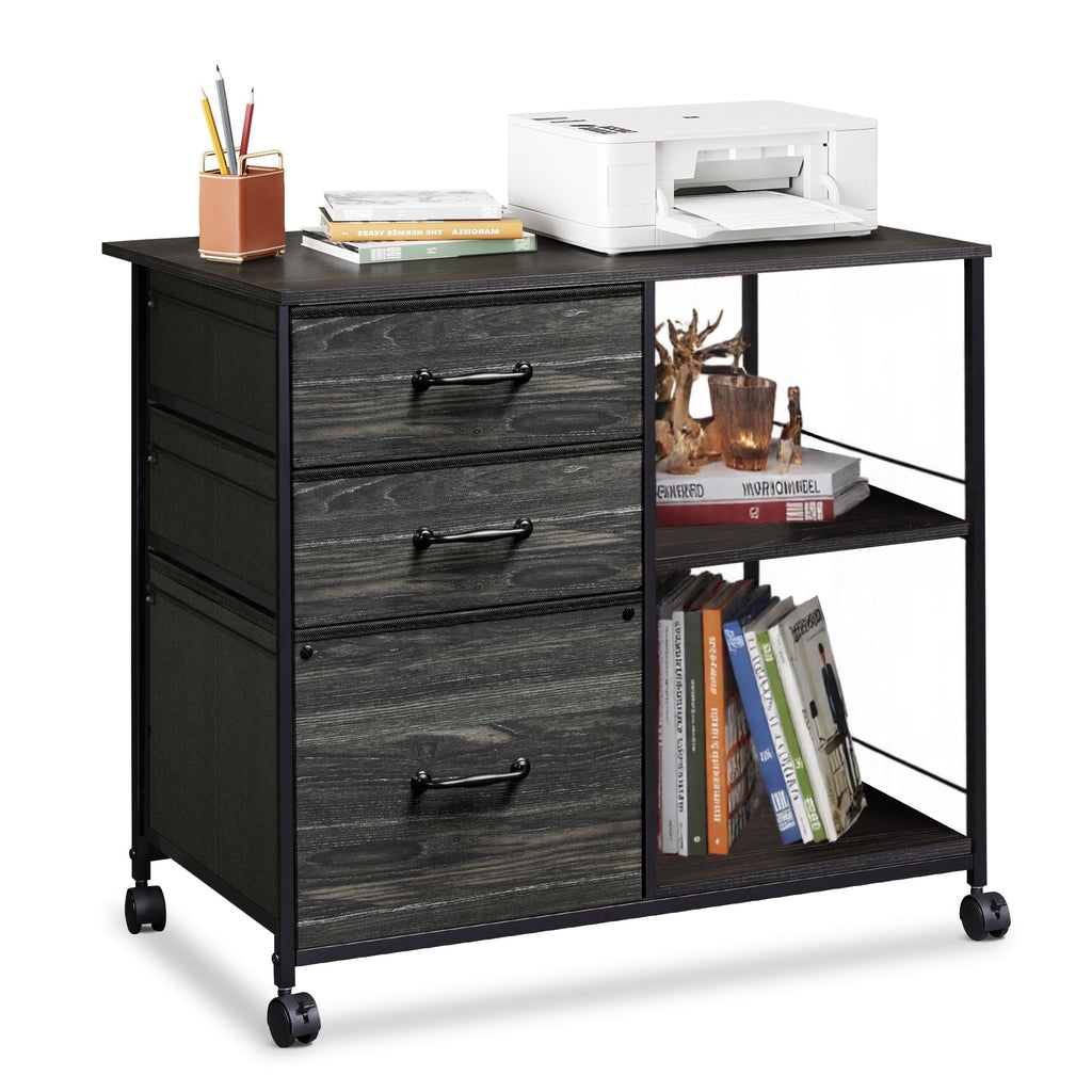 GALAXHERO 3-Drawer Mobile File Cabinet with Storage Shelf, Rolling Fabric Filing Cabinet and Printer Stand