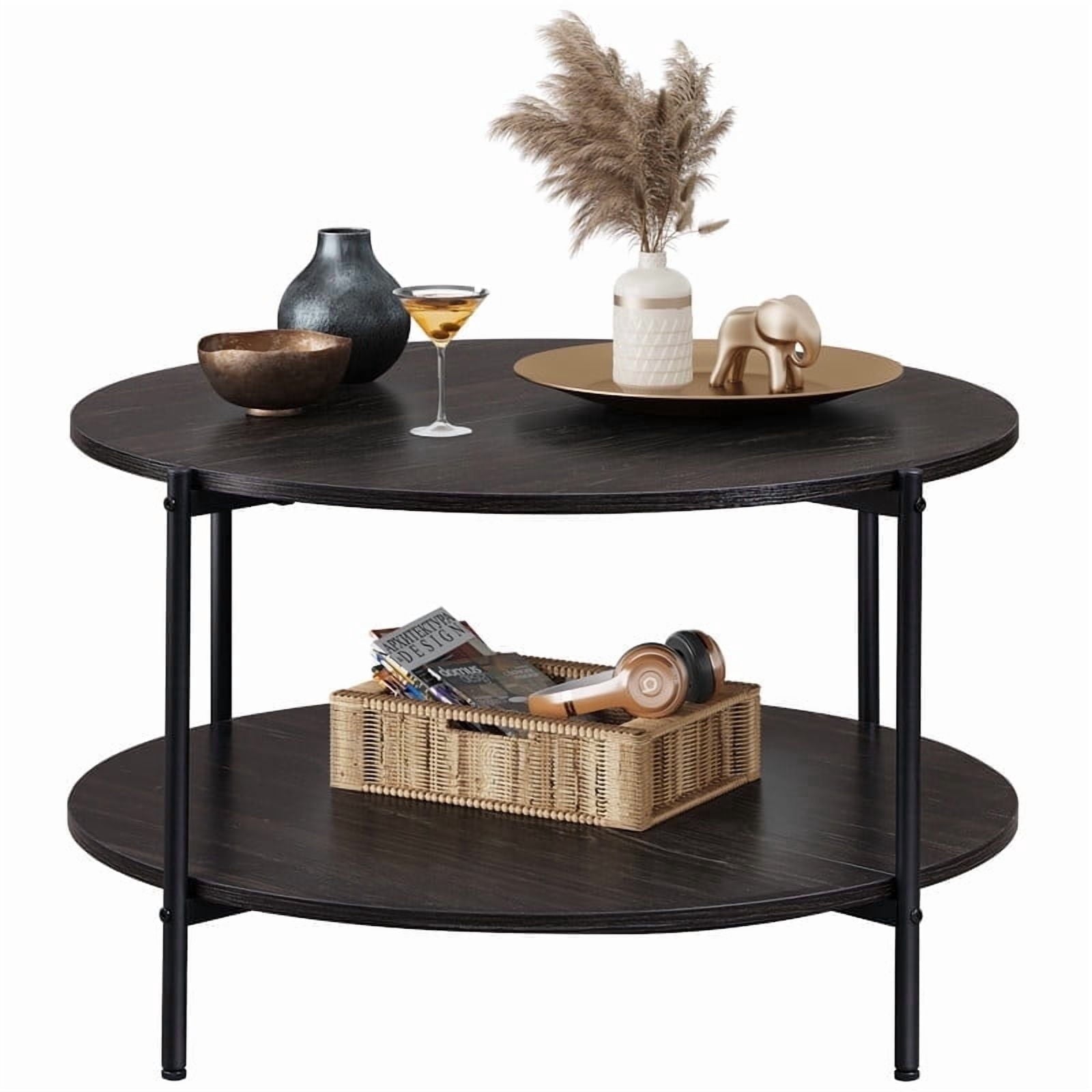 GALAXHERO Round Small Coffee Table 32.6" with Open Storage Shelf 2-Tier Industrial Circle Wood Center Table for Living Room Bedroom