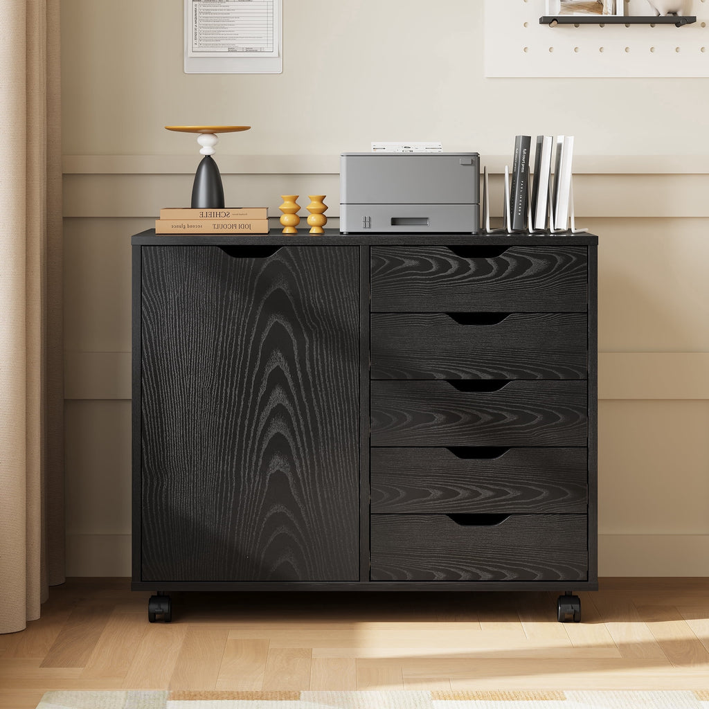 GALAXHERO 5-Drawer Storage Cabinet, Mobile Printer Stand Filing Cabinet for Home Office Cabinet, Wood File Cabinet