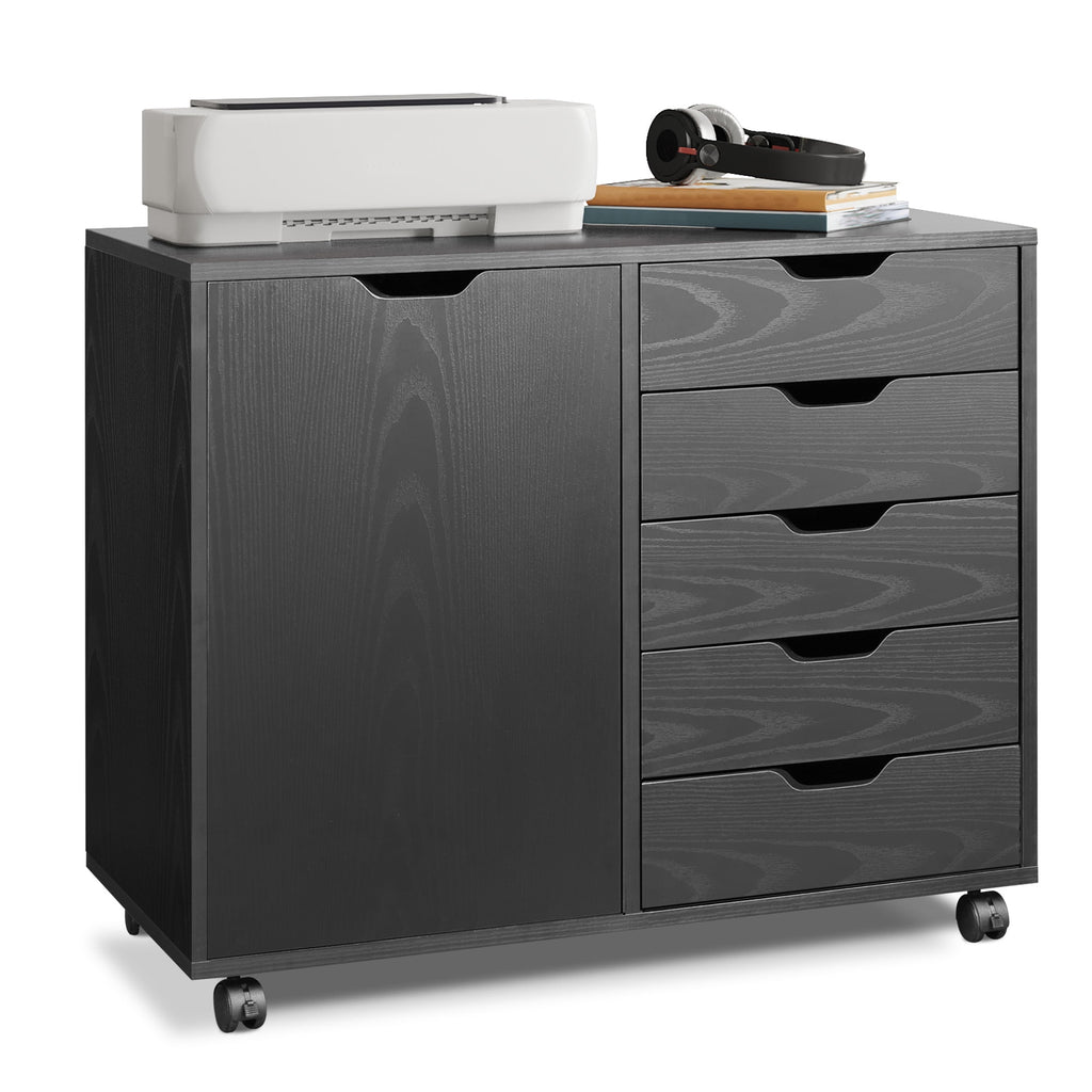 GALAXHERO 5 Drawer Wood File Cabinet, Mobile Printer Stand with Storage and Door for Home Office