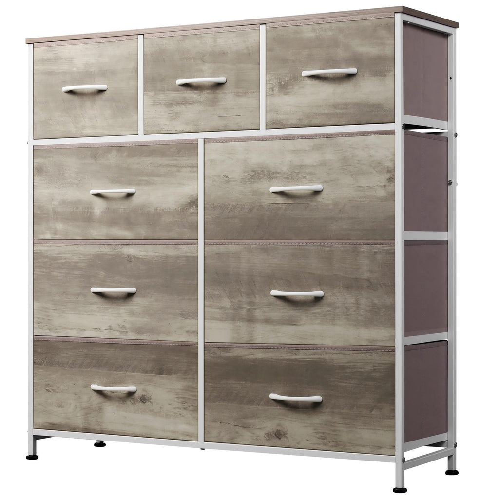 GALAXHERO 9-Drawer Fabric Dresser, Tall Storage Tower for Bedroom, Entryway, Closet, Chest Organizer Unit with Fabric Bins, Steel Frame, Wood Top, Easy Pull Handle
