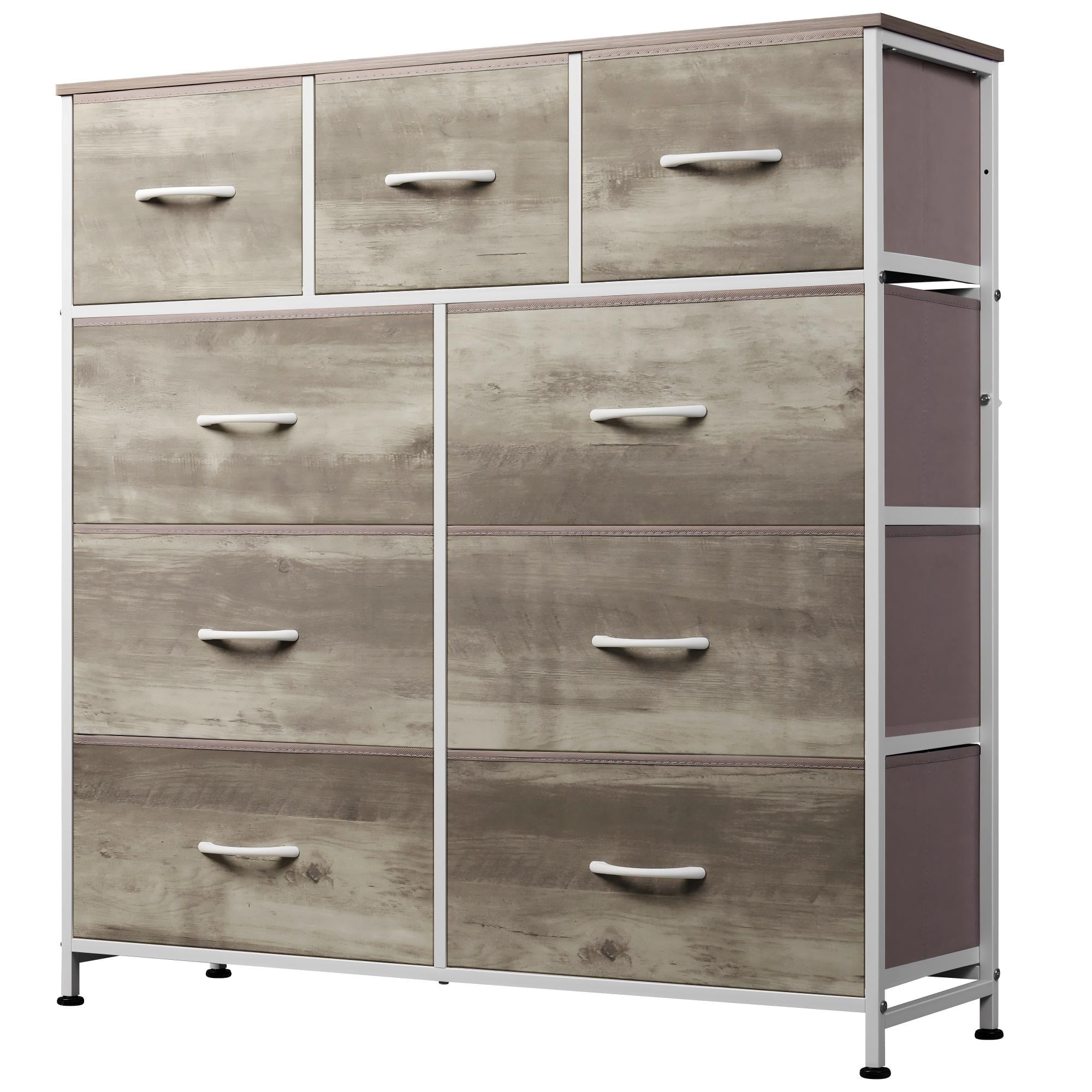 GALAXHERO 9-Drawer Fabric Dresser, Tall Storage Tower for Bedroom, Entryway, Closet, Chest Organizer Unit with Fabric Bins, Steel Frame, Wood Top, Easy Pull Handle