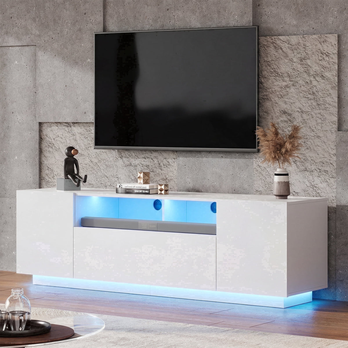 GALAXHERO  TV Stand for TVs up to 65”, Entertainment Center with LED Lights & Drawer, Modern TV Console with Storage for Living Room Bedroom