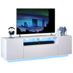 GALAXHERO TV Stand for 50-65 Inch TVs, 65" Entertainment Center with LED Lights, Modern TV Console with Storage Cabinet for Living Room & Bedroom, White