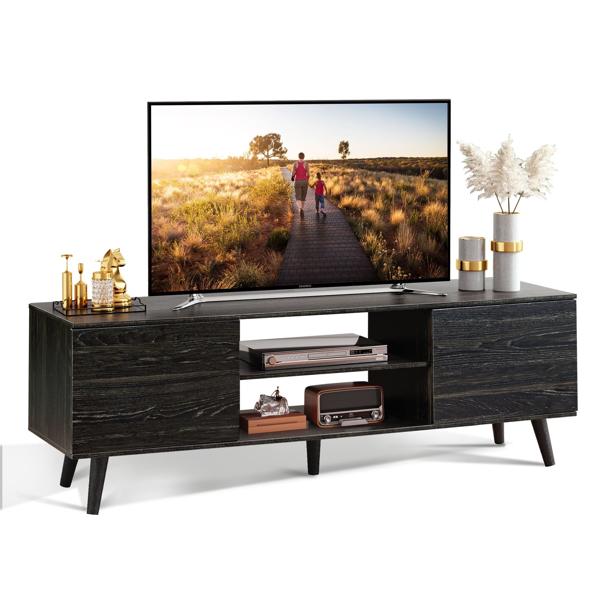 GALAXHERO TV Stand for 55 60 inch TV Rustic Entertainment Center with Storage Cabinets TV Console for Living Room, Long TV Cabinet