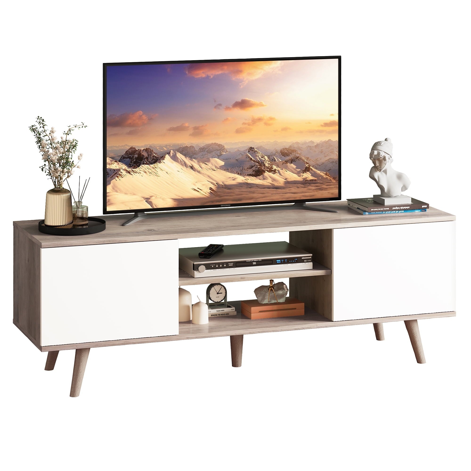 GALAXHERO TV Stand for 55 60 inch TV Rustic Entertainment Center with Storage Cabinets TV Console for Living Room, Long TV Cabinet