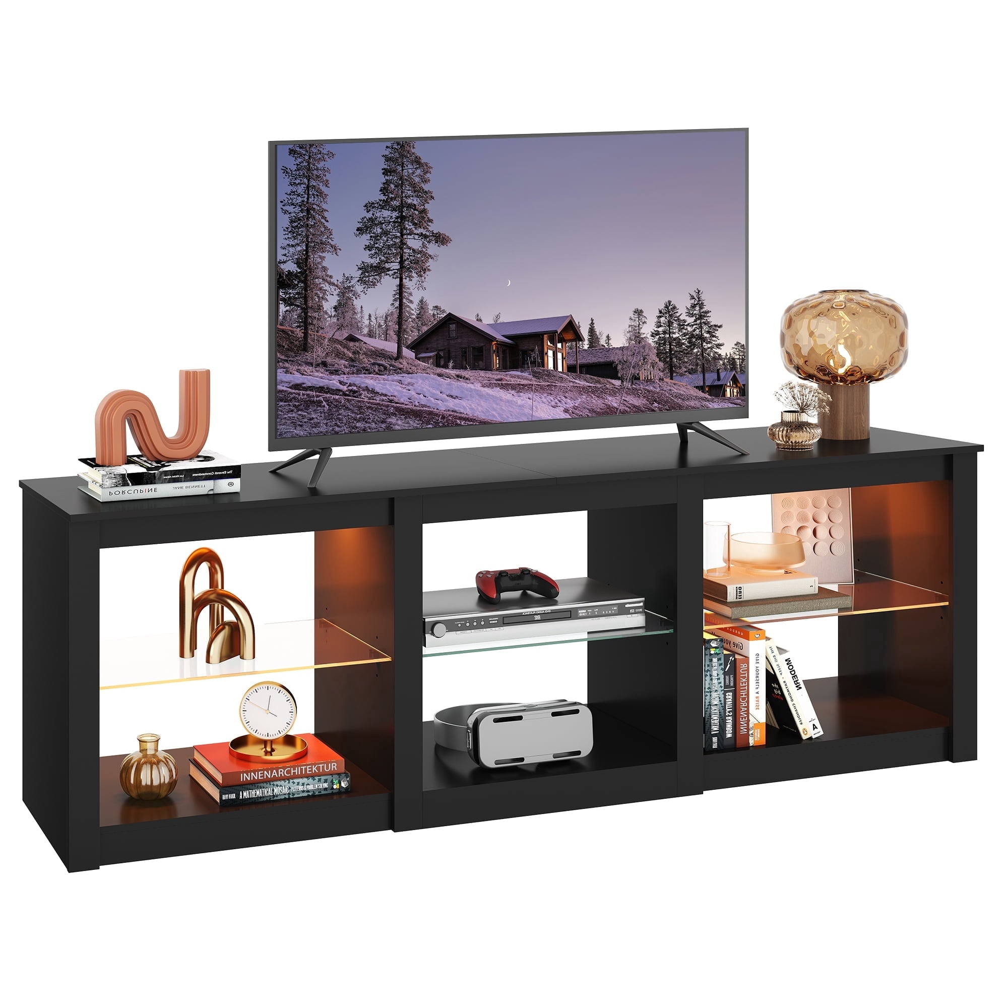 GALAXHERO TV Stand for 55/65/75 Inch, TV Modern Entertainment Center with LED Lights & Adjustable Glass Shelves Sturdy Media Console for Living Room, Bedroom, Gaming