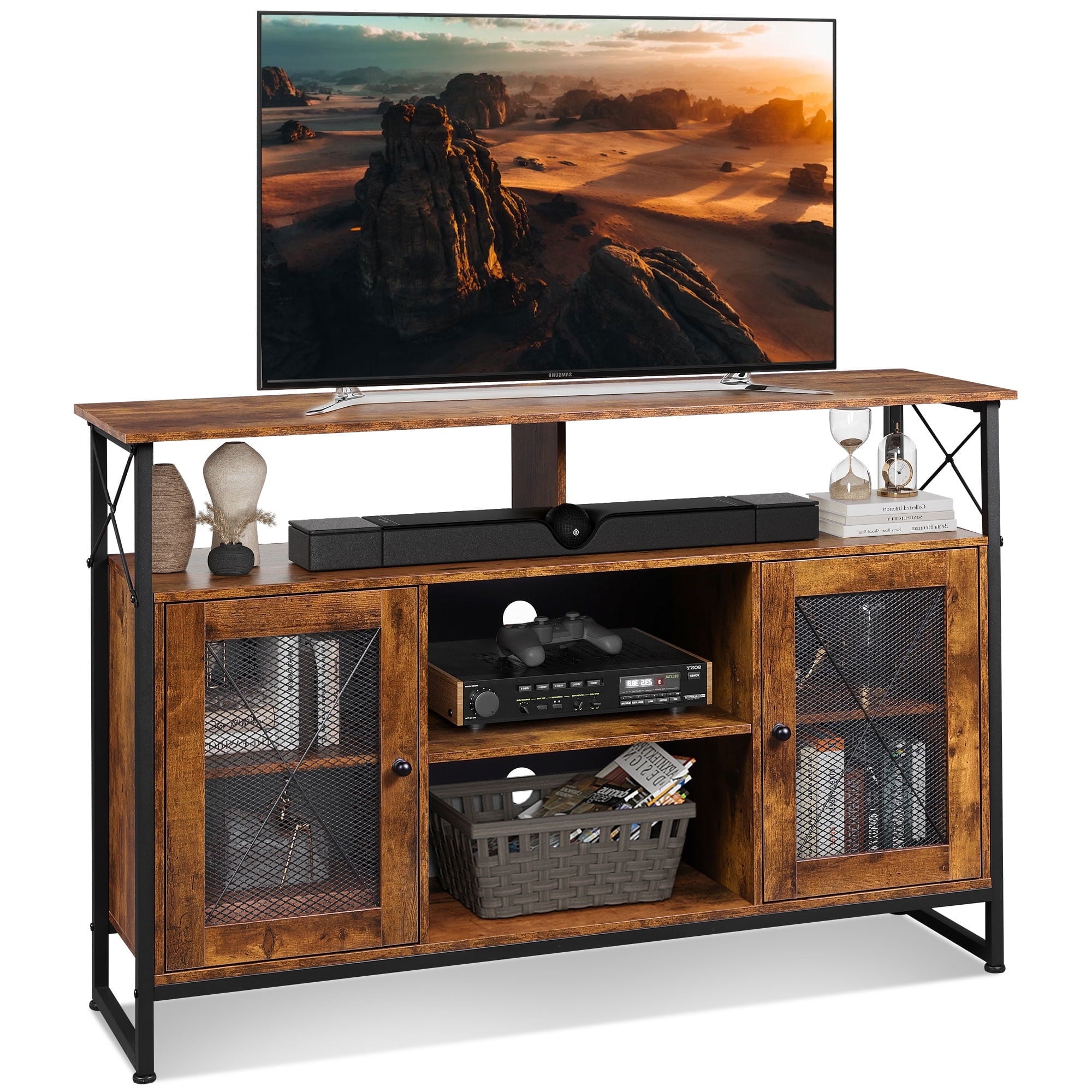 GALAXHERO TV Stand for 55 inch TV Entertainment Center with Storage, Farmhouse Industrial TV Console for Living Room Bedroom, Tall Media Console Stand